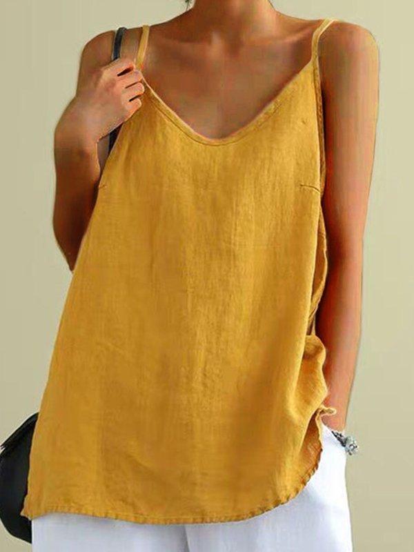 Ladies Cotton Linen Loose Casual Camisole